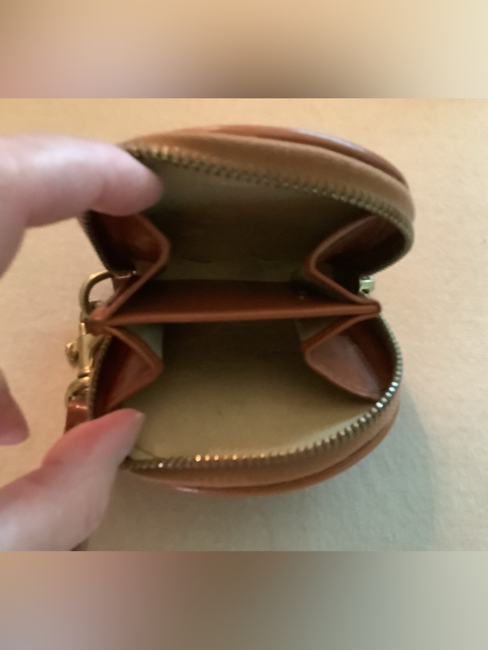 Dooney & Bourke Brown and Black Round Leather Coin Pouch with Strap - Picture 2 of 5
